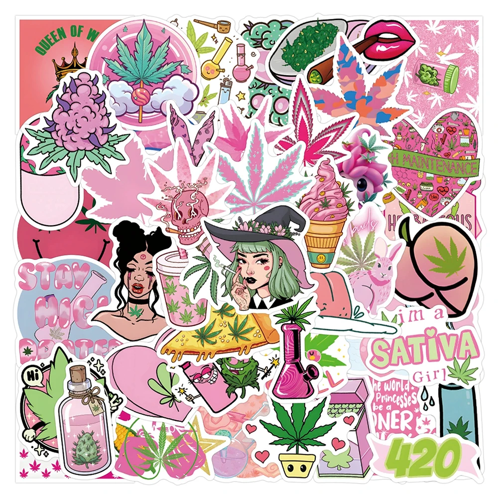 10/30/50/110PCS Weed Leaves Spoof Funny Characters Graffiti Stickers Weed Smoking Decals Waterproof Cool DIY Motorcycle Car Bike