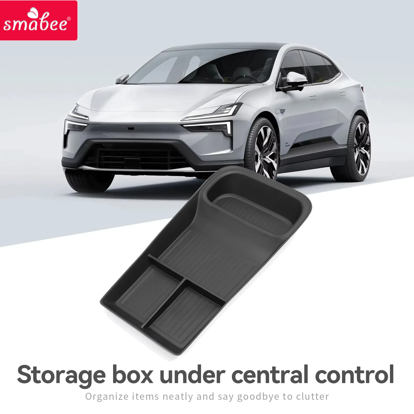 Smabee for Polestar 4 2023 2024 Car Central Storage Box Center Console Lower Layer Tray Organizer Accessories Tidying BLACK