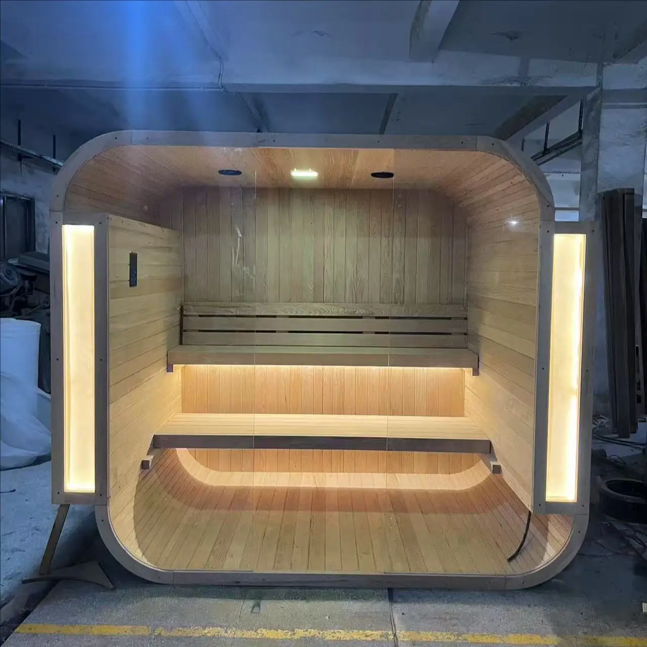 Most Popular Electric Solid Wood Canadian Red Cedar Outdoor Cube Sauna Steam Room European Design Intelligent Control Hotel Use