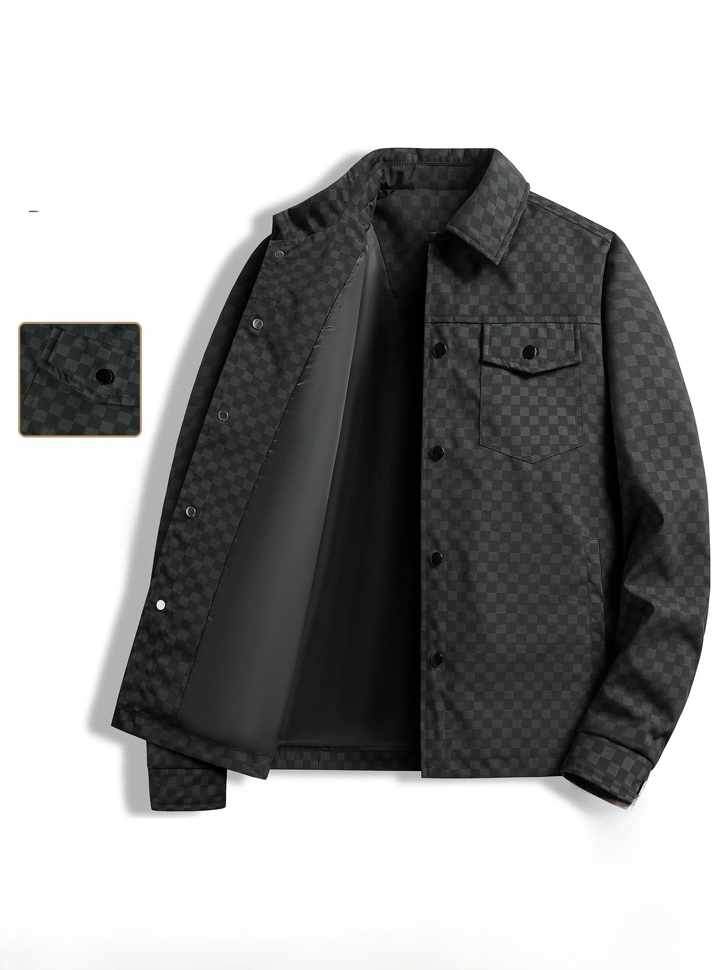 Romon Men's Fashionable Versatile Collared Jacket Casual Workwear Business Checkered Outerwear Autumn New Style Polyester Fiber