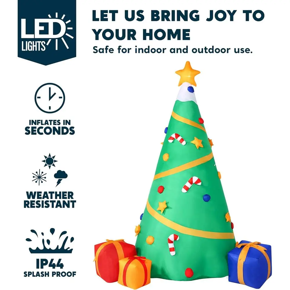 شجرة عيد الميلاد المضيئة القابلة للنفخ مع إسقاط للاحتفالات الاحتفالية - مثالية للاستخدام الداخلي والخارجي والفناء والحديقة