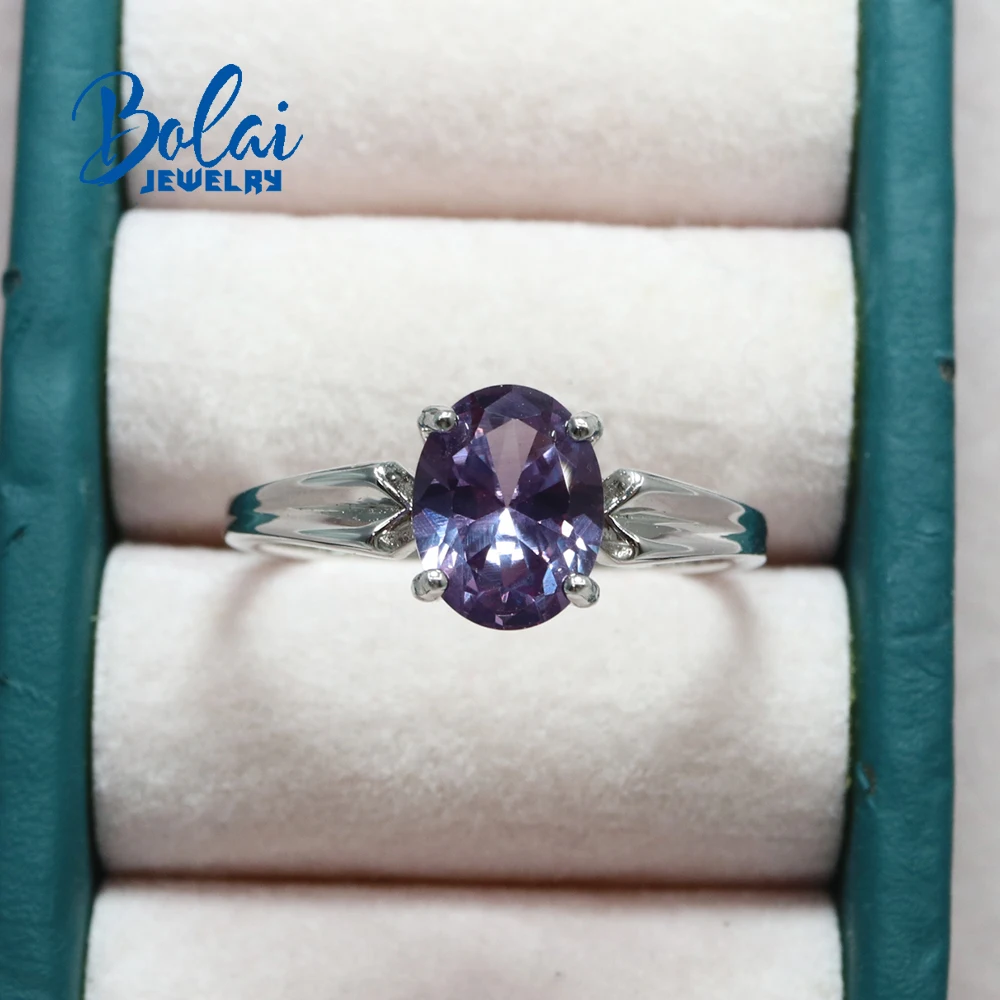 Simple design 925 sterling silver white ring Created oval 7*9mm color change Alexander nano fine jewelry for women's anniversary