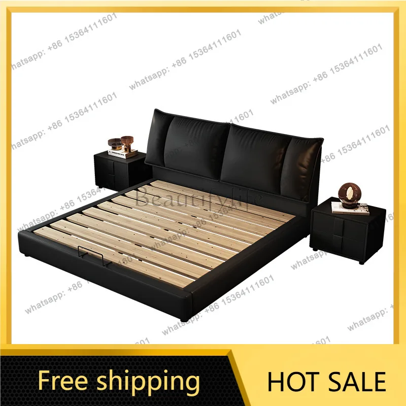 Factory Direct Sales Italian Light Luxury Soft Leather Art Bed Modern Simple Double Bed Small Unit