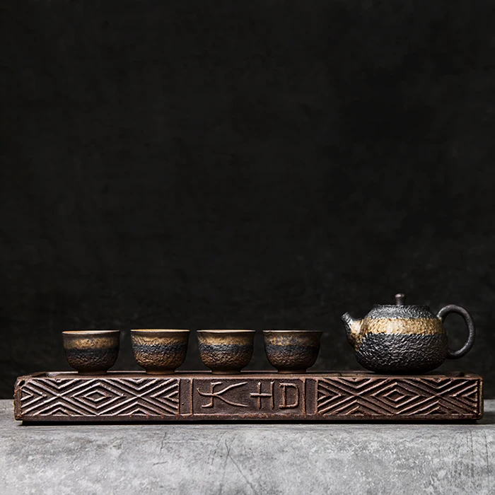 Chinese Handmade Coarse Pottery Tea Tray, Han Brick Ceramic Dry Brewing Table, Kung Fu Set Storage Water