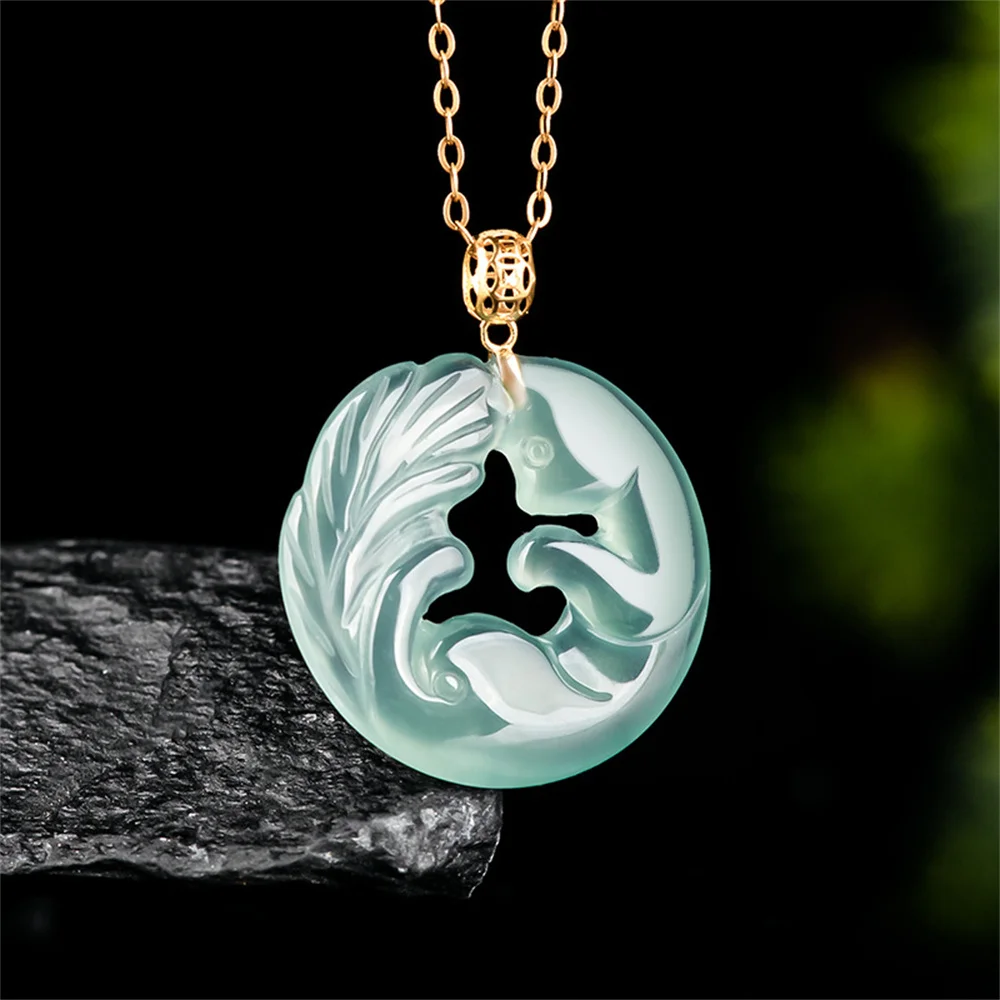 

Модный 18-каратный золотой натуральный ледяной зеленый жадеит с резной милой лисой, полый кулон на удачу, очаровательное ожерелье-амулет, сертификат, подарочные ювелирные изделия