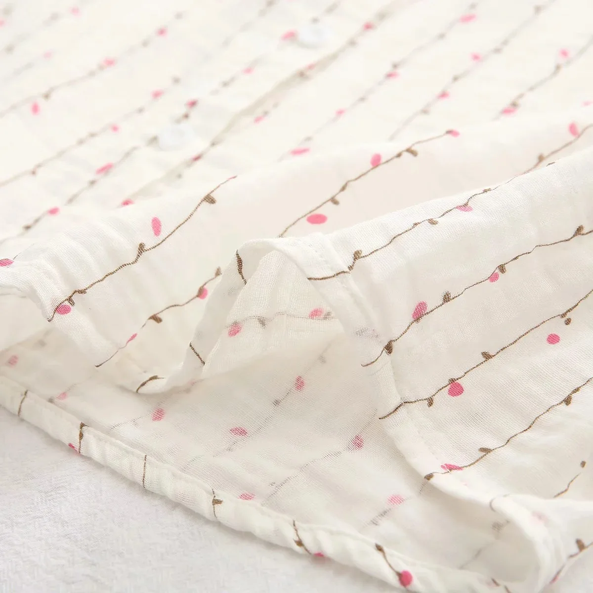 Double-layer 100% Cotton Gauze White Shirt With Button Female Tops Causal Loose Pleated Folds Long Sleeve Shirts Women Clothing