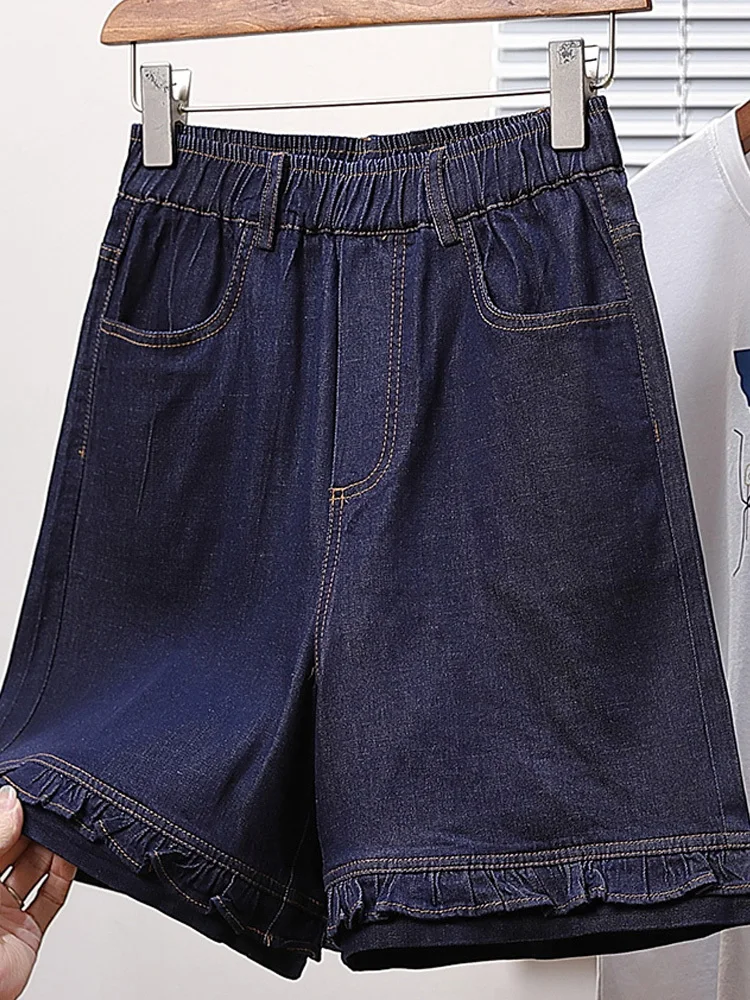 

Summer 2026 plus Size Loose Fit Five Pocket Wide Leg Elastic Waist Midi Jeans Casual Straight Leg Pants Women's Fashion