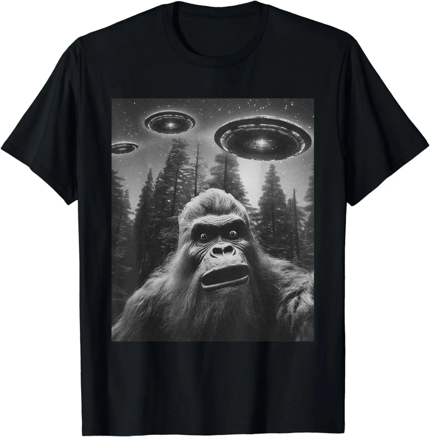 

Funny Graphic Tee For Men Women Bigfoot Sasquatch Alien UFO T-Shirt Mens and Womens Unisex clothing