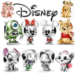 2024 New 925 Sterling Silver Jewelry MINISO Disney The Lion King Mickey Minnie Mary Cat Charm Bead Fit Pandora Original Bracelet