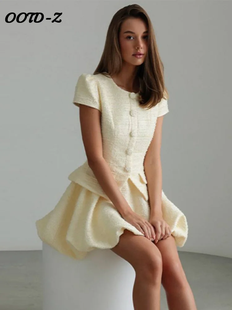 

Элегантное пальто с короткими рукавами, комплекты юбок с цветочным бутоном, женские однобортные тонкие топы с круглым вырезом, мини-юбки, костюмы, летний уличный комплект 2023 г.