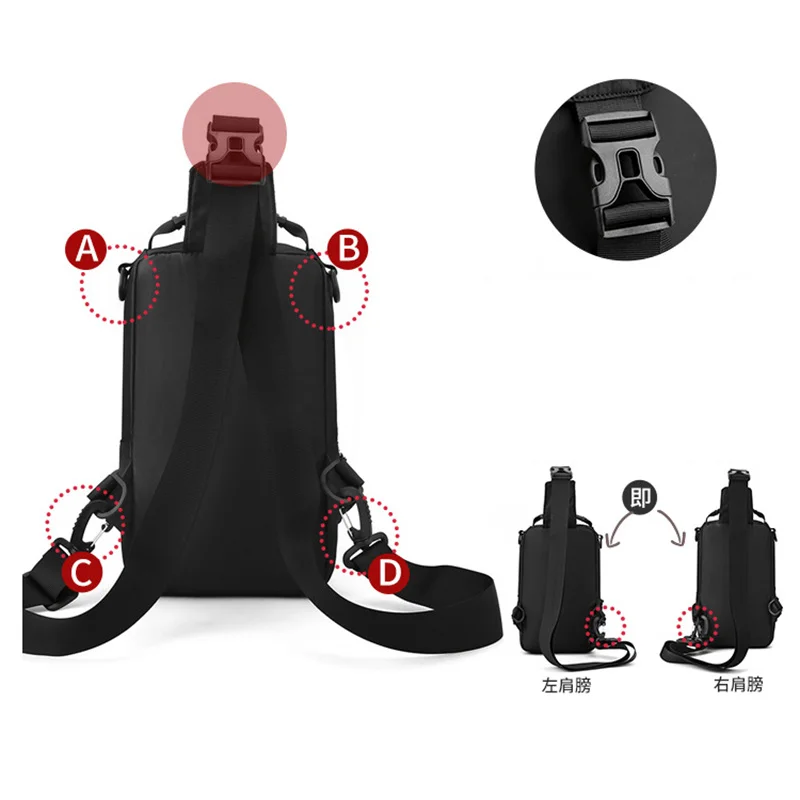 Homens estilingue mochila corpo cruz peito bolsa de ombro mochila com porta carregamento usb viagem náilon masculino pequeno mensageiro sacos