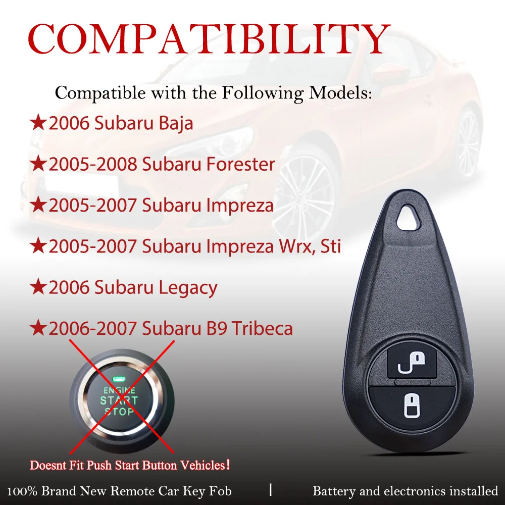 2 pcs Replacement 88036 FE041 for Subaru BAJA FORESTER IMPREZA B9 TRIBECA 2005 2006 2007 2008   Remote Car Key Fob  NHVWB1U711