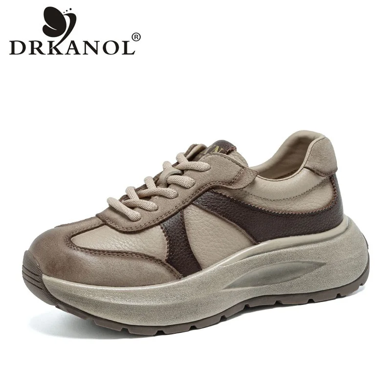 

DRKANOL 2025 разноцветные повседневные кроссовки из натуральной кожи для женщин, обувь на толстой подошве на массивной платформе, удобная женская обувь на шнуровке