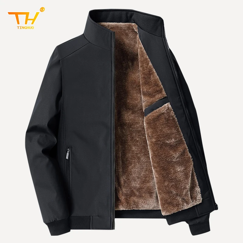 TINGHUO męska kurtka zimowa z wycięciem pod szyją, zapinana na zamek kieszenie polarowa kurtka na co dzień z długim rękawem płaszcze męskie ubrania chaquetas hombre