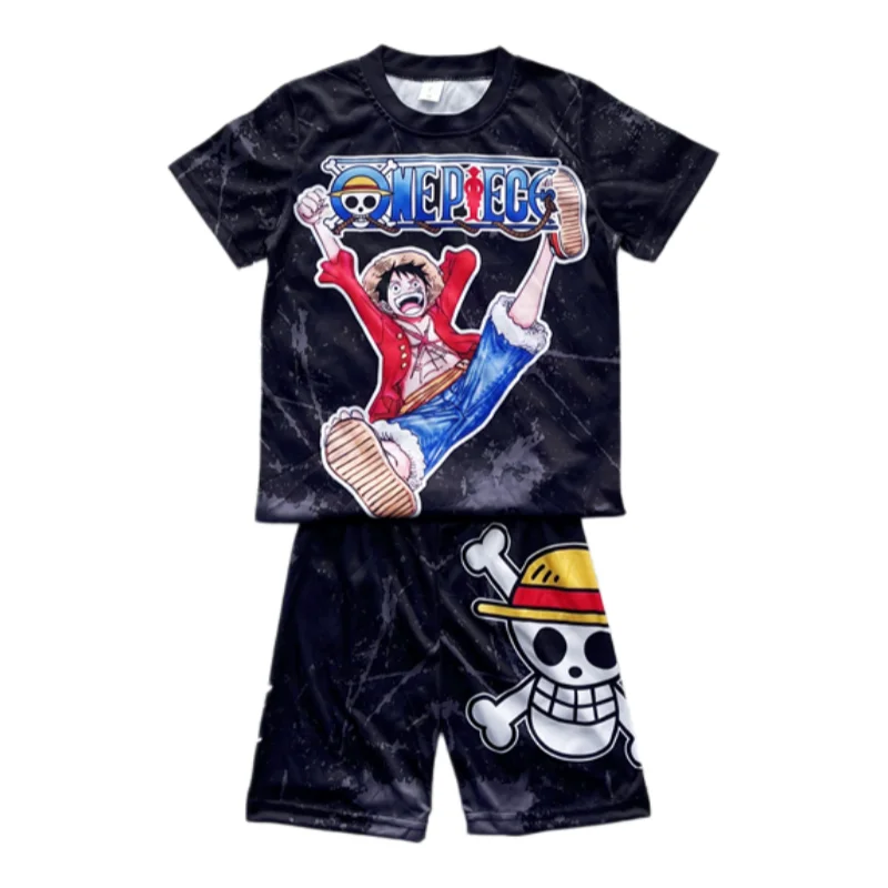 Conjunto de Pijama de Luffy con Sombrero de Paja de Bandai, Camiseta y Pantalones Cortos de Anime One Piece para Adultos y Niños, Conjunto Deportivo de Verano de Secado Rápido, Suave, Ligero y Cómodo