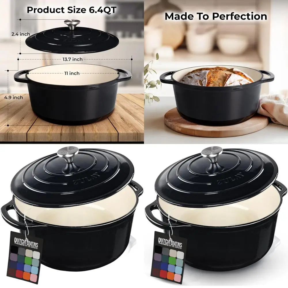 

Enameled Cast Iron 6-Quart Dutch Oven Pot with Lid - Oven Safe to 500°F, Ideal for Baking, Stews, Braising, and Roasting