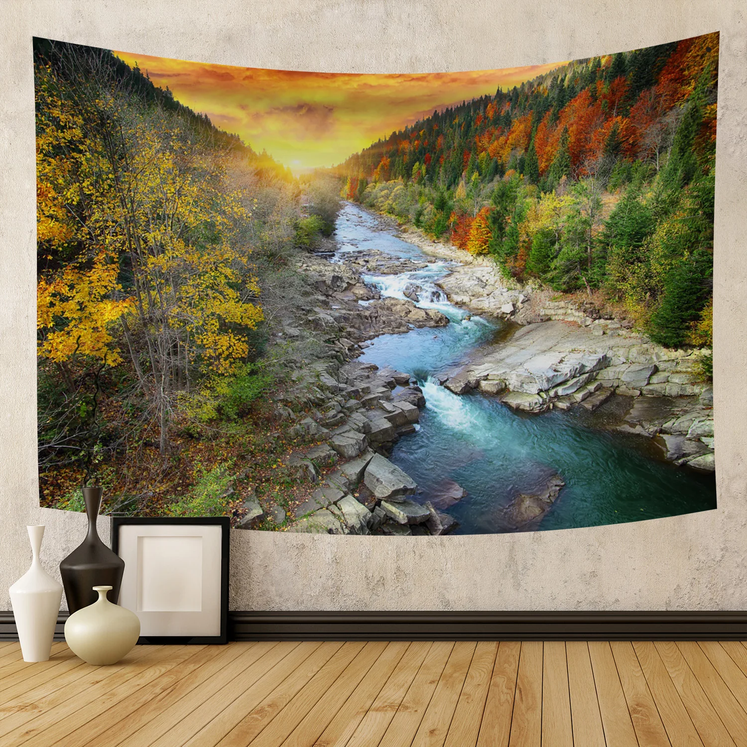 Nature Tapestry Wall Hanging Forest Sunset Rivulet Landscape Tapestries Art for Bedroom Living Room Dorm Aestheticism Decoration