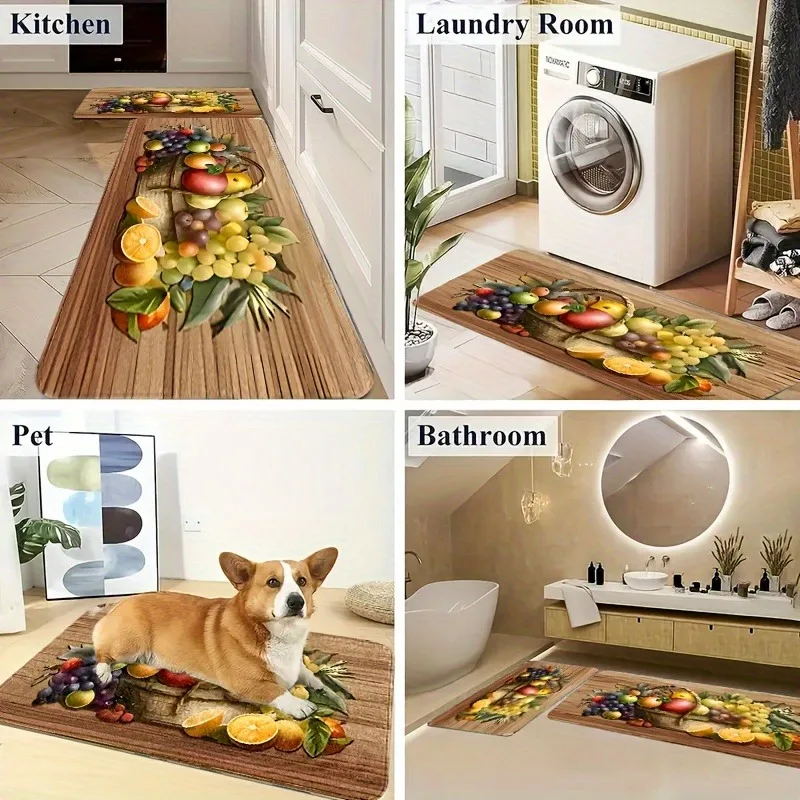 

1PC Fruits Pattern Kitchen Rug Non-Slip Door Mats Pop design Bathroom Rug Bath Mat Carpet for Home Sink Laundry Decor