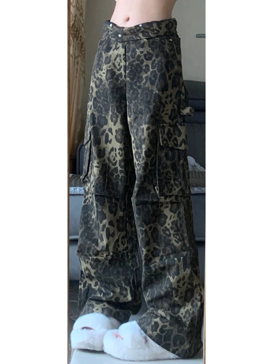 

Американские ретро-джинсы с леопардовым принтом, прямые, с высокой талией, утягивающие, широкие брюки для женщин с фигурой типа «груша»
