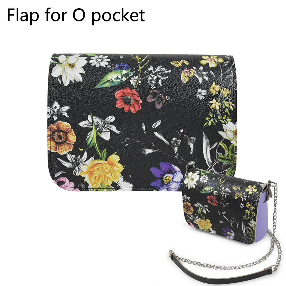 TANQU New Floral Print PU Leather Flap Cover Lid Clamshell with Magnetic Lock Snap Fastener for Obag O Pocket O Bag