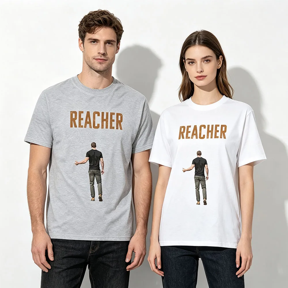 Men Women Clothing TV Series Reacher Tees Vintage Distressed Letter Print T-shirt Short Sleeve O‑Neck Casual Shirt Couple Tops