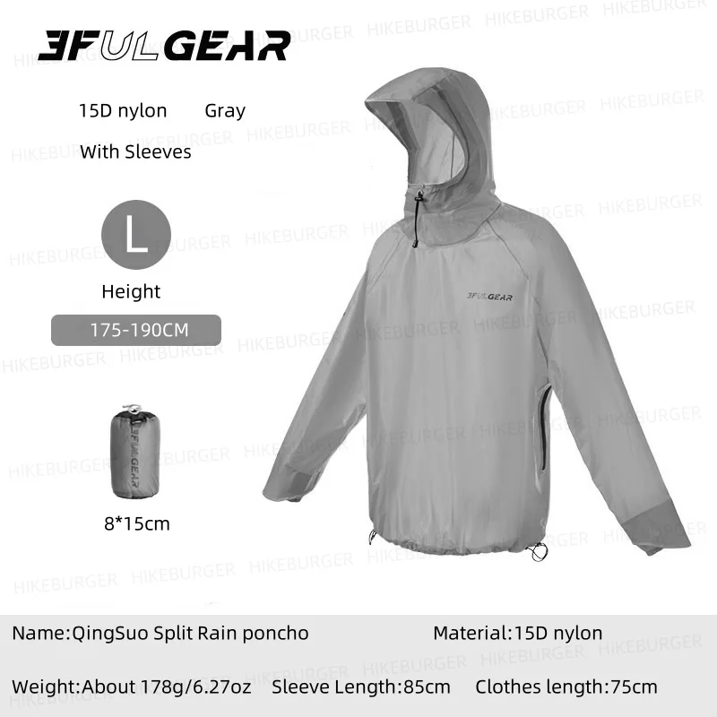 3F UL GEAR QingSuo Spilt Rain Poncho Outdoor Ultralight Sleeve Rain Coats 15D Nylon Waterproof Hiking Cycling Mountaineering image 3