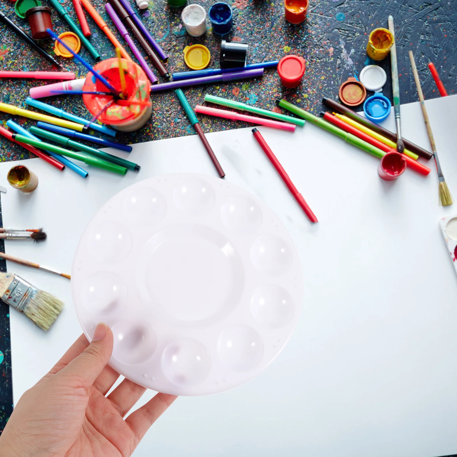 

12pcs Thickened Painting Palette Set Plastic Art Palettes For Color Mixing Gouache Watercolor Tray School Craft Projects Pigment