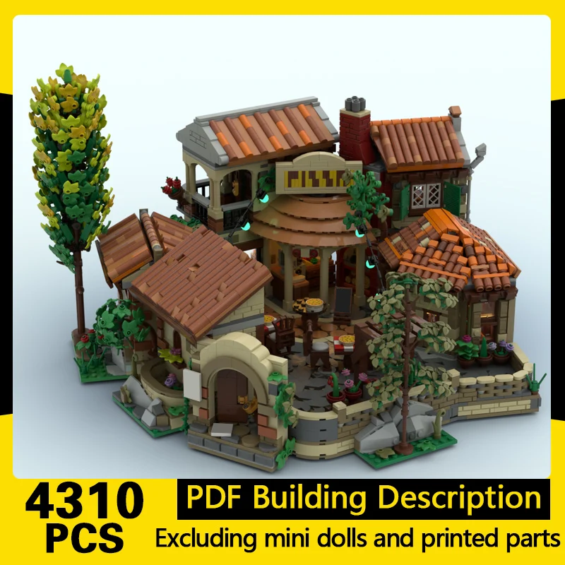 

City Street View Model MOC Building Bricks Terrace Pizzeria Modular Technology Gifts Holiday Assemble Children Toys Suit