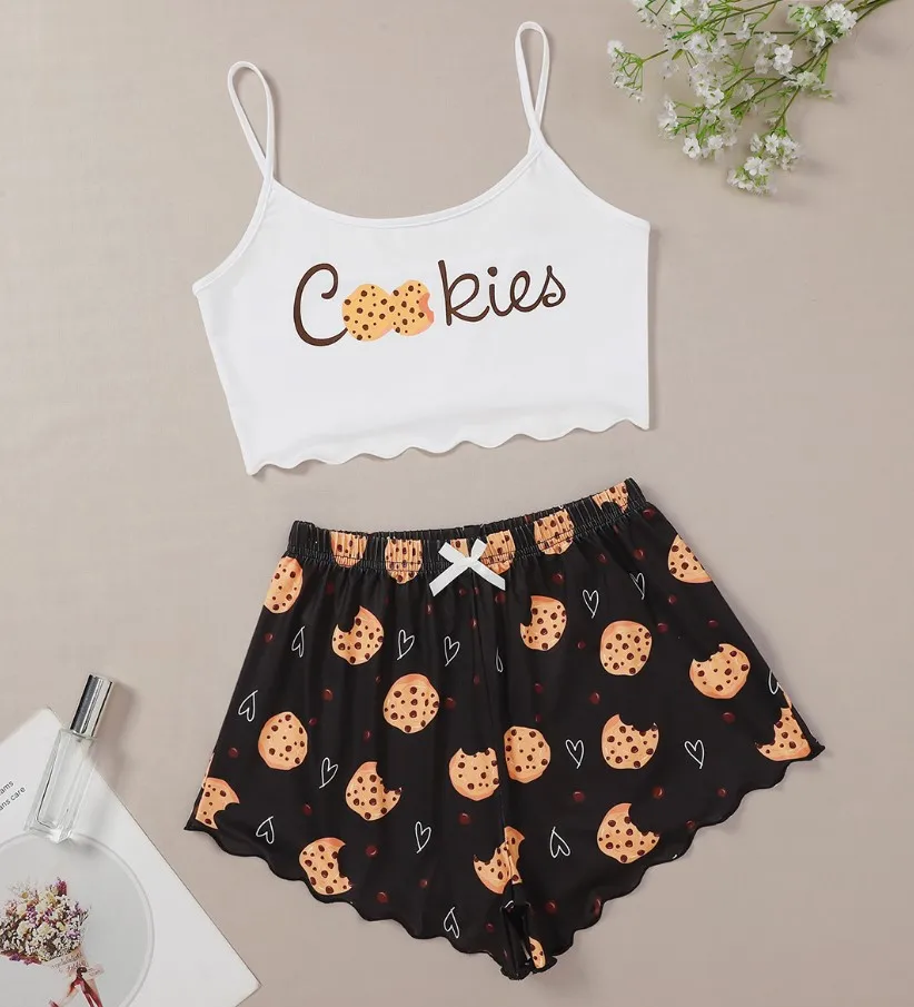   Ensemble pyjama décontracté pour femmes, vêtements de maison, écharpe imprimée, vêtements confortables, idéal pour l'été