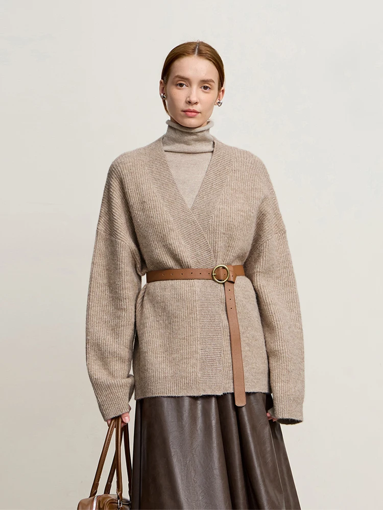 

Кардиган Amii для женщин, зима 2022, новый пригородный свитер с v-образным вырезом и длинными рукавами, кардиган без пряжек, свободный повседневный топ Kni 12554077