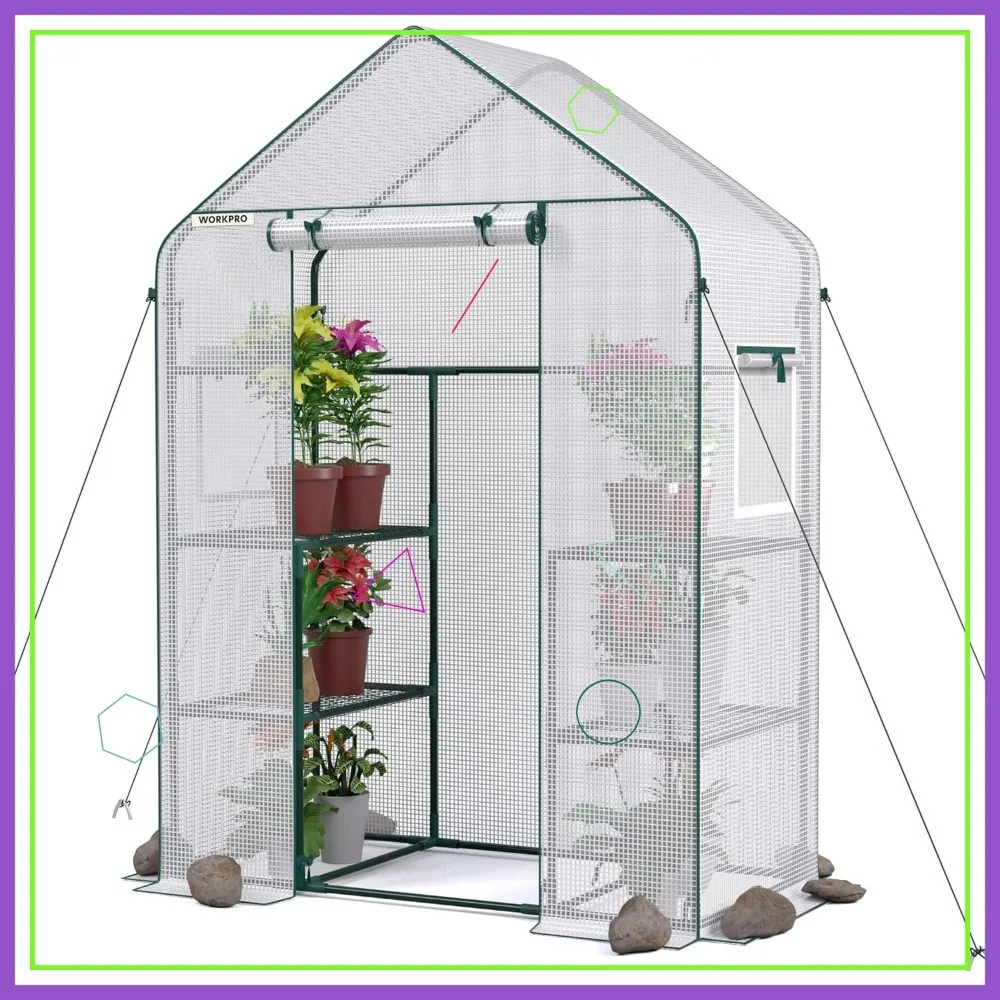 

56" Portable Greenhouse with PE Cover & Shelves for Indoor/Outdoor Plant Growing