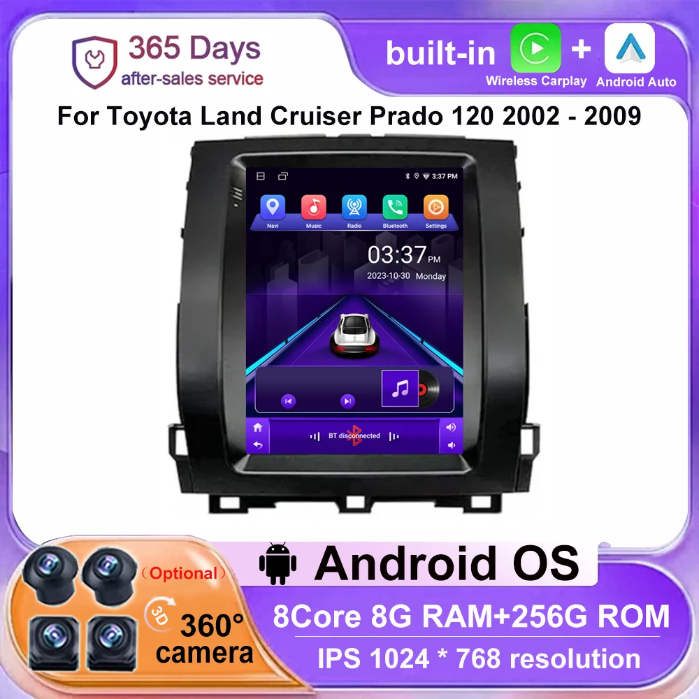 

Беспроводной Carplay 9,7 ''Android 14 для Toyota Land Cruiser Prado 120 2002-2009 Автомобильный радиоприемник Мультимедийный видеоплеер Навигация BT