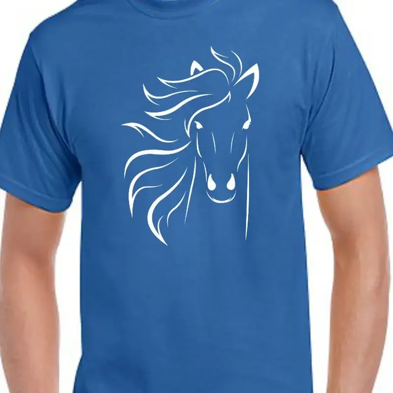 Pferde-T-Shirt mit Umrisszeichnung, Reitsport, niedlicher Reitplatz, Ranch, Bauernhof, Landliebhaber