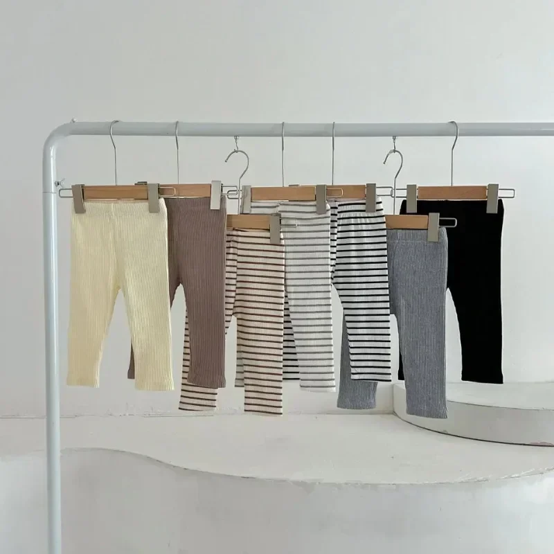 Newborn Boy Stretch Trousers 2025 0-3T Baby Pant Girls All-match Striped Skinny Leggings Kids Cotton Elasticity Slim Pants