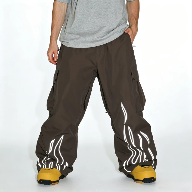 New Snowboard Pants Men Women Reflective Waist Support Loose Wide Leg Windproof Waterproof Wear-Resistant Outdoor Ski Trousers