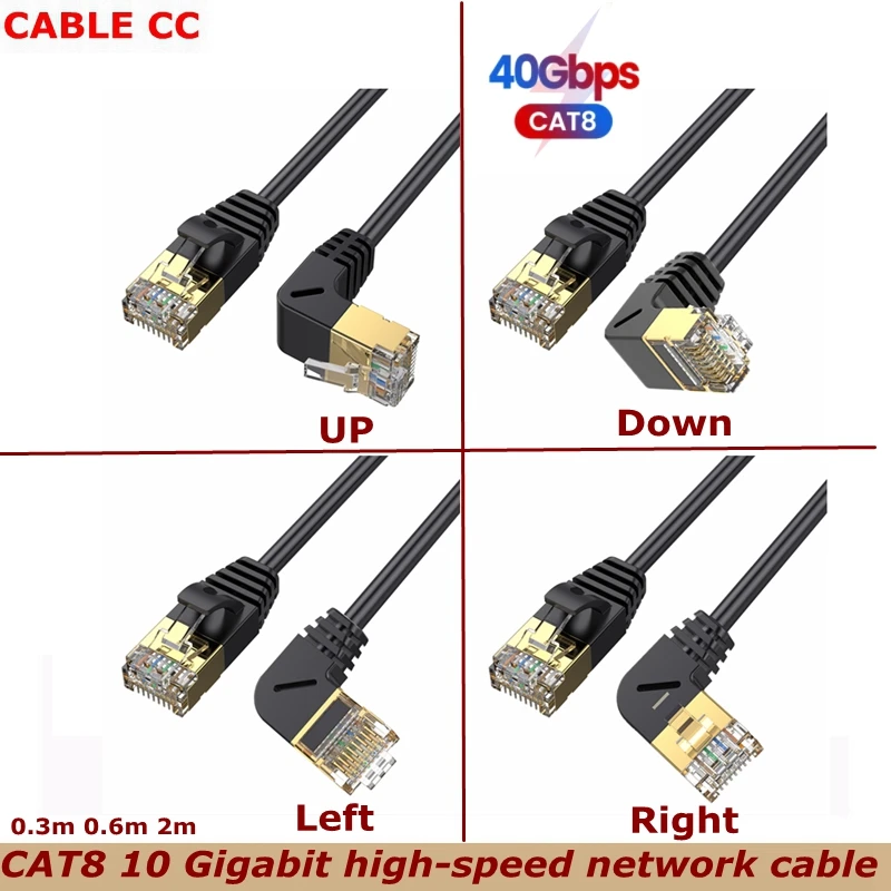 For Laptop PS 4 Router RJ45 Crystal Plug Elbow Ethernet Cable CAT8 40Gbps 2000MHz Network FFTP Internet LAN Cable