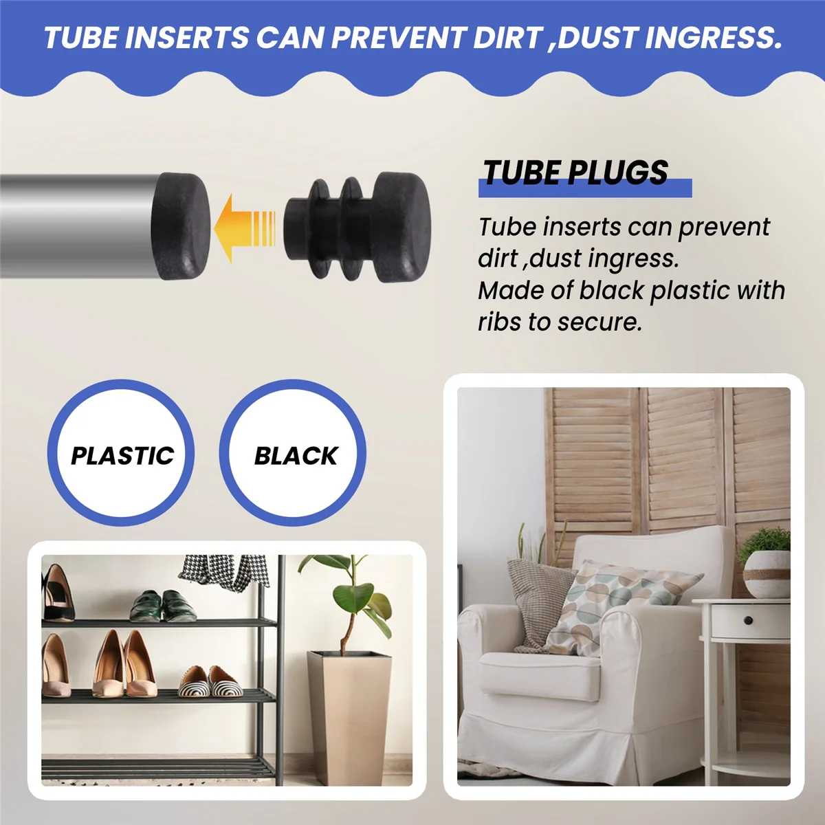 Beauty 12 Pcs Plastic 12mm Pipe End Blanking Caps Bung Tube Insert Plug Round Black