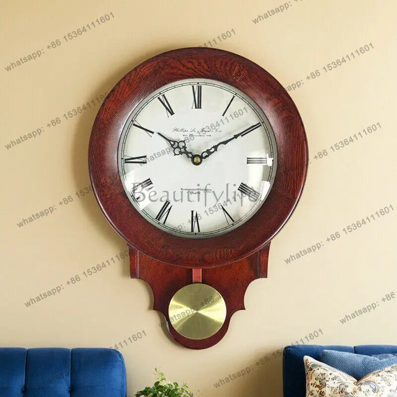 Simple swing solid wood wall clock modern living room quartz creative clock