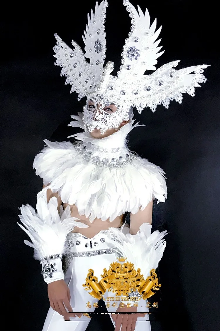 White Feather Angel GOGO Men's Costume Dance Team Costume Valentine's Day Costume