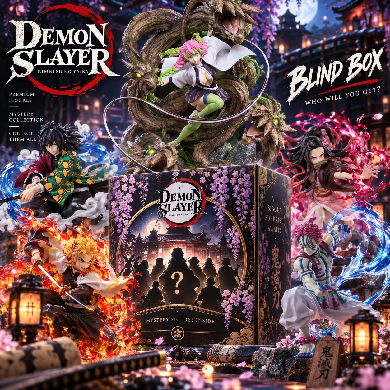 Demon Slayer Cute Character Mystery Blind Box Random Collectible Figures Keychain Badge Sticker Acrylic Stand Anime Peripheral