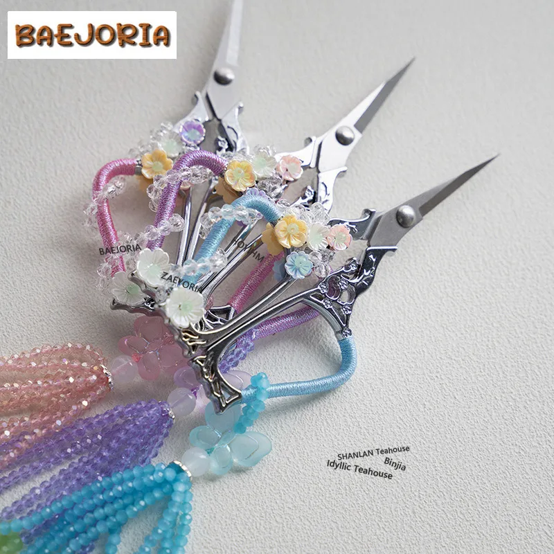 BAEJORIA Handmade Weaving Rope Art Tea Bags Scissors Luxury Embroidery Cutting Sewing Tailor Shears Needlework Craft Tea Items