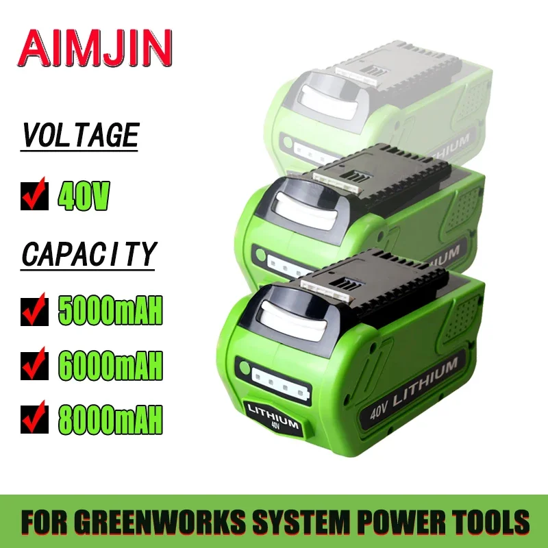 

40V for GreenWorks 5000mAh/6000mAh/8000mAh Rechargeable Li-ion Battery for Power Tools G-MAX 29252 20202 22262 25312 25322 20642