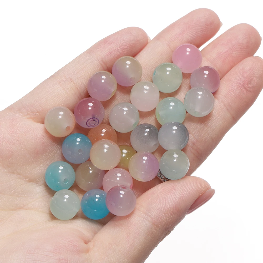 50pcs 8/10mm Double Color Jelly Result Round Glass Beads Loose Spacer Beads Pattern for Jewelry Making DIY Bracelet Necklace