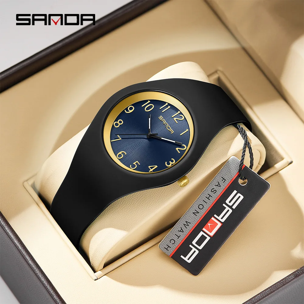 SANDA 6186 Simple Luxury Student Quartz Watch Clock Gift Outdoor Light Silicone Strap Wristwatch for Boy and Girl