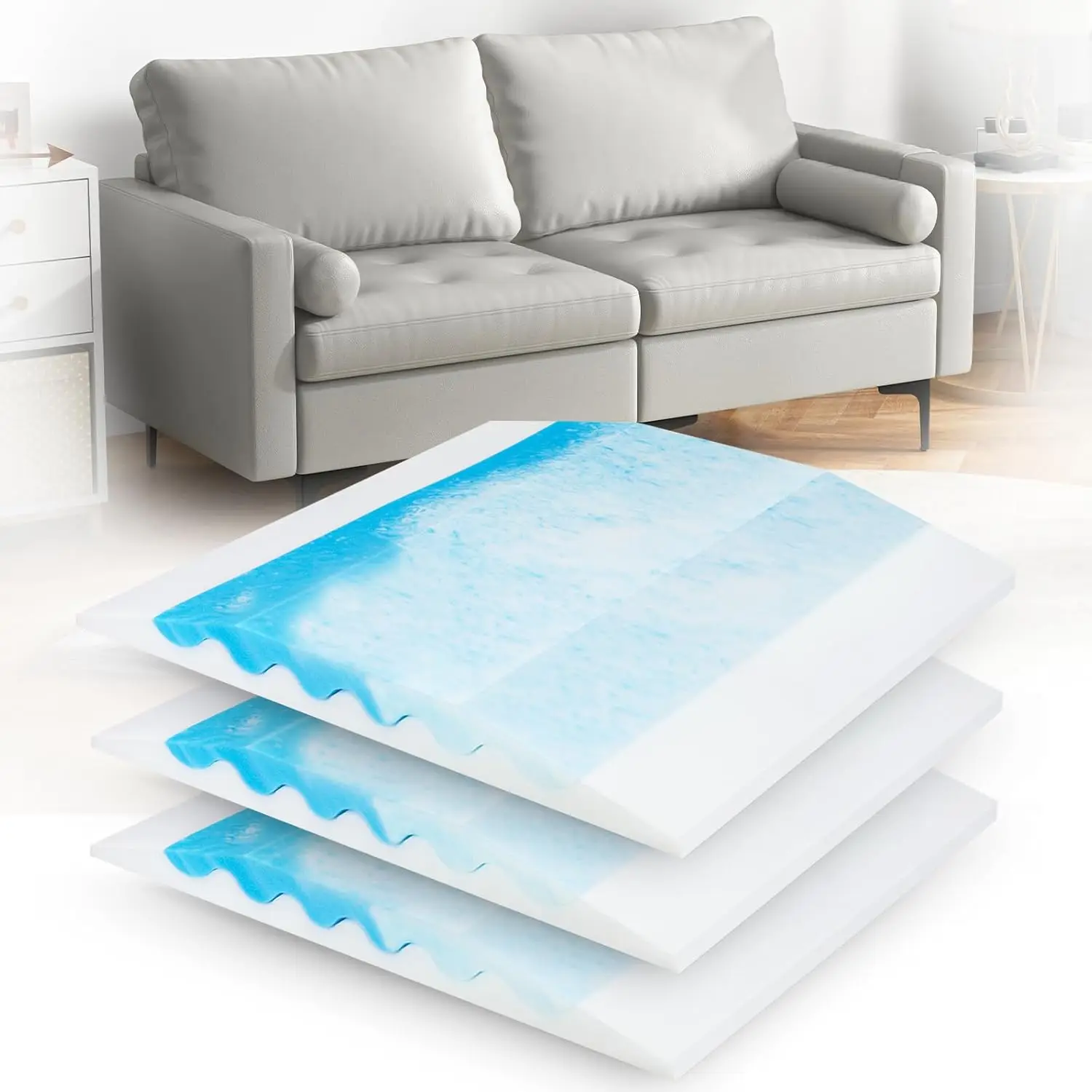 

Улучшенная подушка-опора 2-в-1 для обвисших подушек дивана, цвет океанский синий, набор из 3 штук - для подъема и восстановления сидений дивана