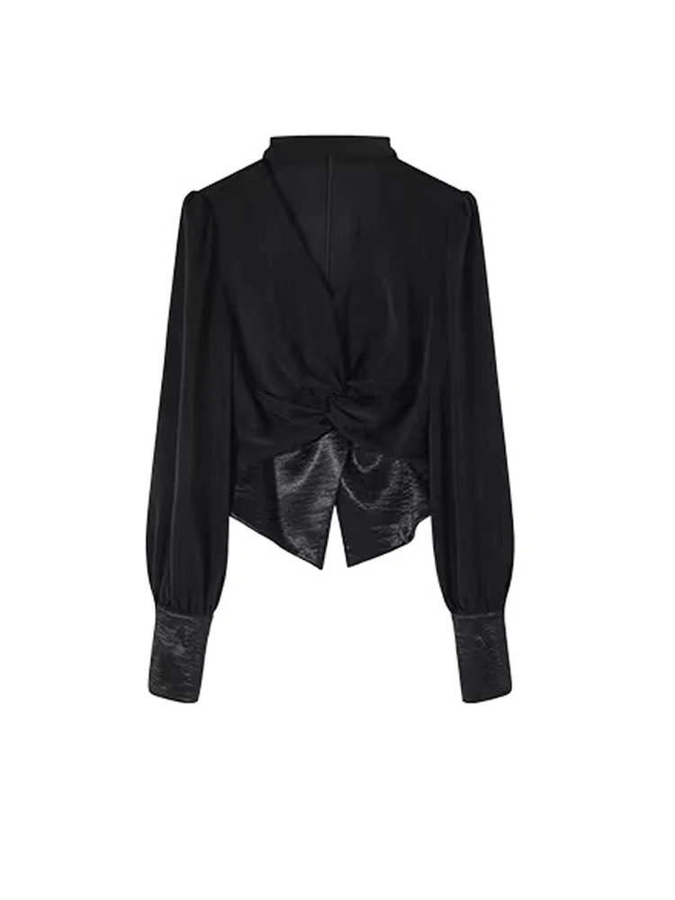 

Long Sleeve Shirts Womens Satin Button Down Tops Slim Fit Lantern Sleeves Feminine Retro College Style Youth Spring Clothing