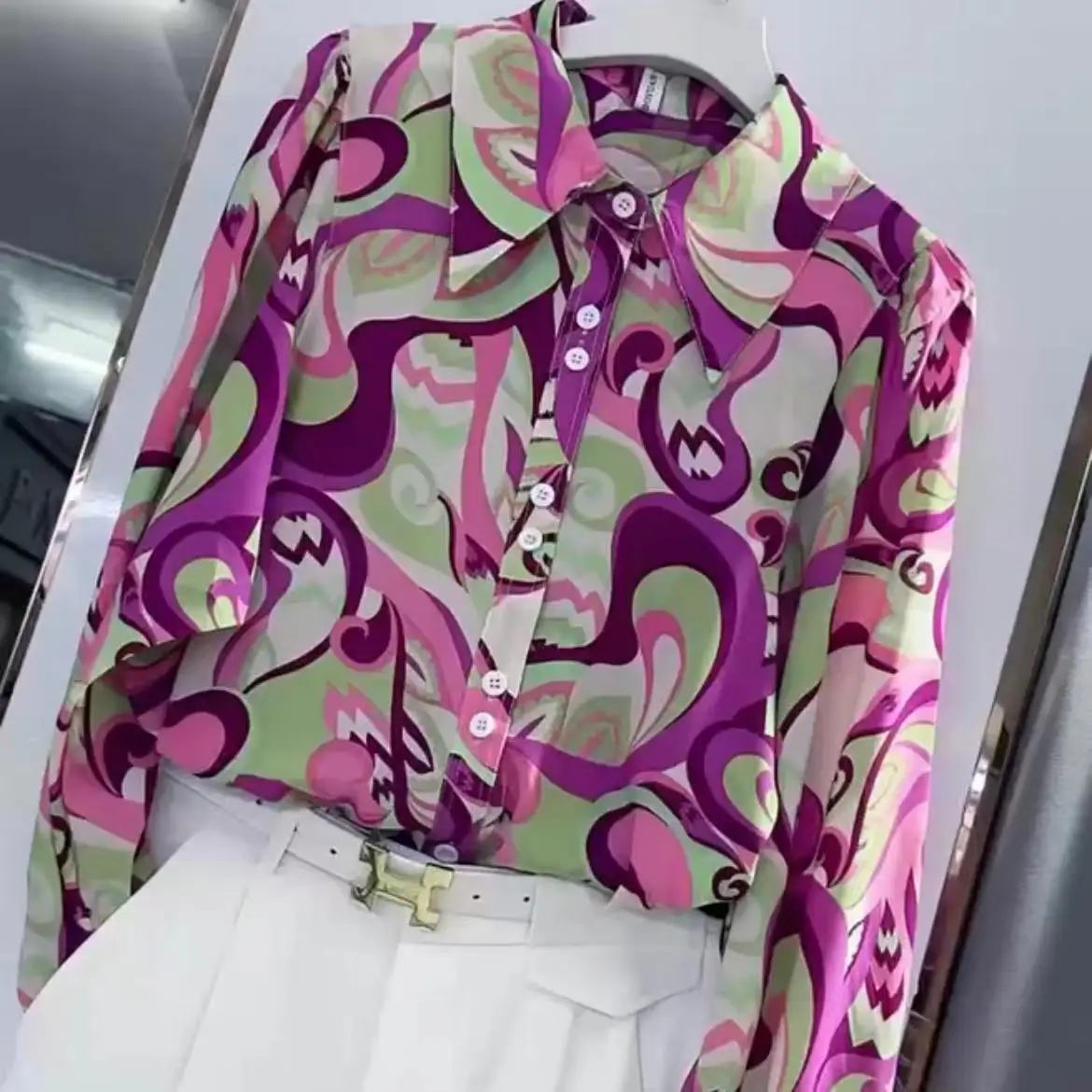 

​ ​ Женская модная шифоновая рубашка, осень 2025, блузка с длинным рукавом, блузка с воротником с лацканами и цветочным принтом ​ ​