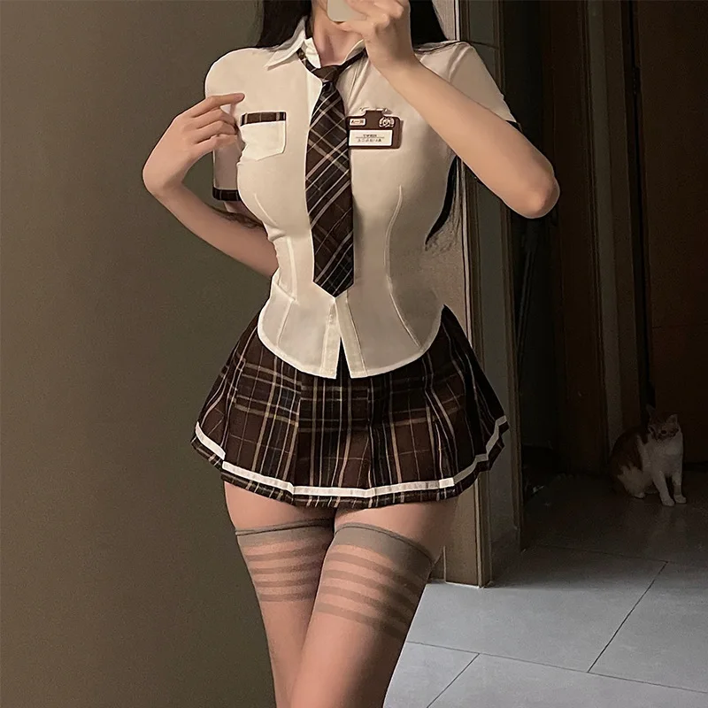 Factory Direct Deliver Sexy Lingerie JK Uniform Seductive Open-End Passion Midnight Battle Robe Flirting Sexy Student Clothes Su