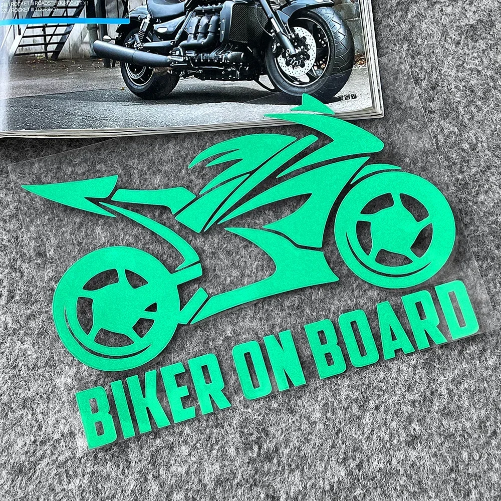 "Biker aan boord" reflecterende decoratieve autostickers decor motorfiets moto scooter auto carrosserie venster voorruit sticker accessoires