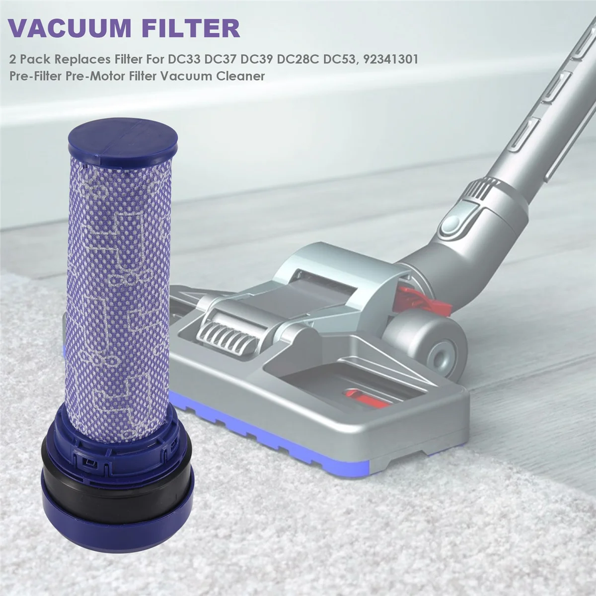 ตัวกรองสำรองสำหรับ Dyson DC33 DC37 DC28C DC53 92341301ตัวกรองก่อนมอเตอร์เครื่องดูดฝุ่นแบบพรี-ฟิลเตอร์2แพ็ค